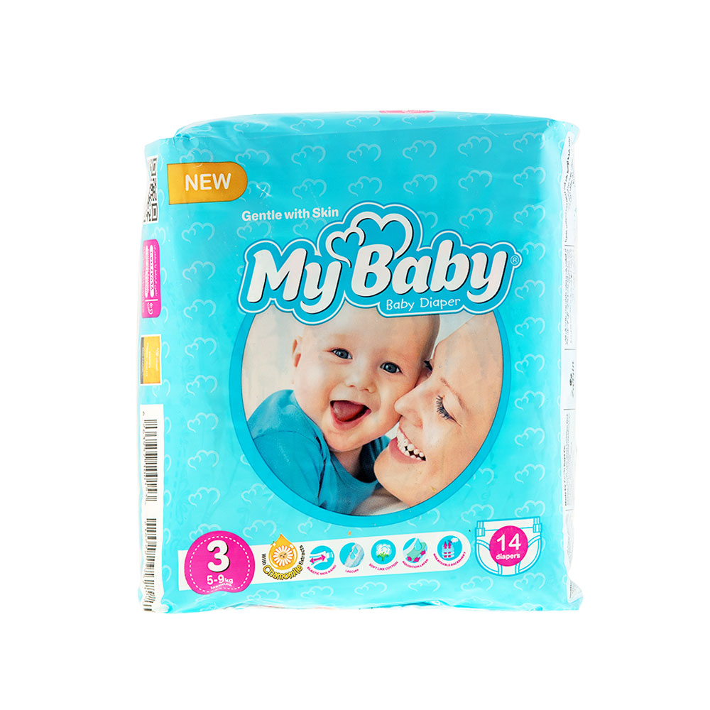 پوشک-مای-بیبی-آبی-سری-مهربان-با-پوست-سایز-۳-بسته-۱۴-عددی-My-Baby-Chamomile